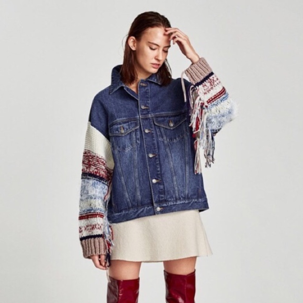 Zara oversized fringe denim Jacket